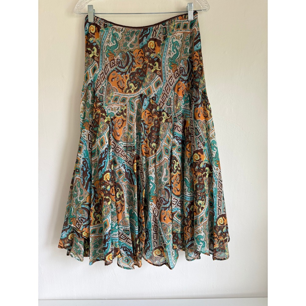 Vintage Y2K Newsworthy Midi Skirt Medium Brown Paisley Boho Flowy Whimsigoth - Picture 8 of 11